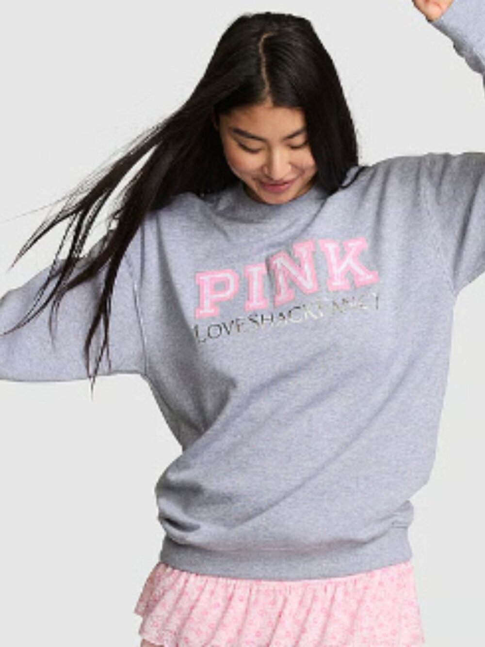 NWT PINK x LoveShackFancy Oversized Crew Sweatshirt in Heather gray sz LARGE